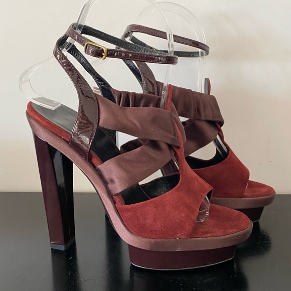 Balenciaga Burgundy Strappy Platform Heels - Picture 4 of 9